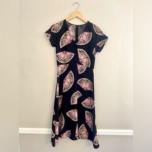 Black and Pink Fan Midi Dress
